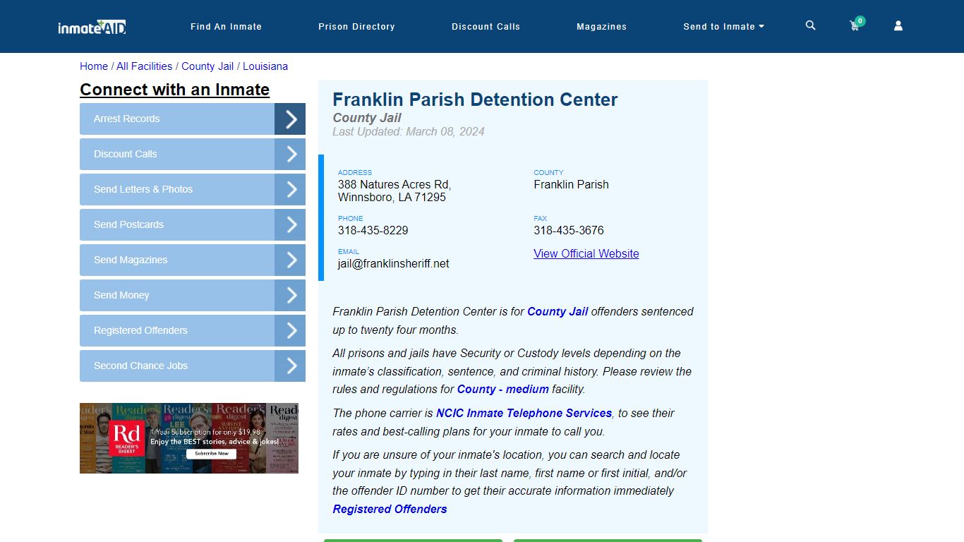 Franklin Parish Detention Center - Inmate Locator