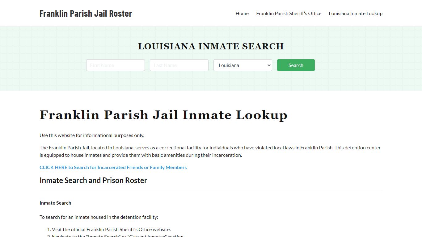 Franklin Parish Jail Roster Lookup, LA, Inmate Search